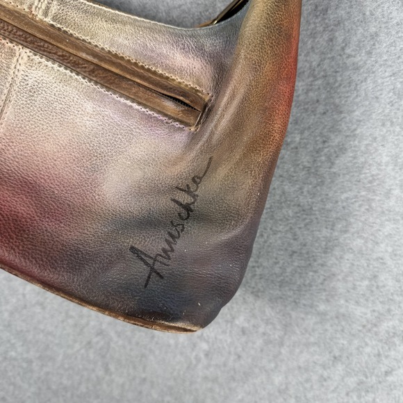 Anuschka Purse Womens Brown Floral Lotus Hand Painted Leather Shoulder Bag - Picture 4 of 13